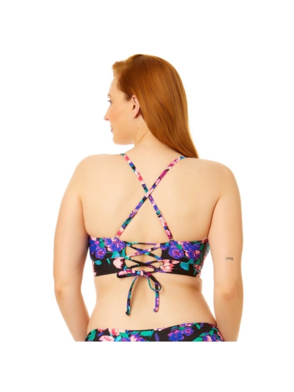 NWT Time and Tru Black Floral Tie-back bikini top. Size Large - Picture 3 of 8